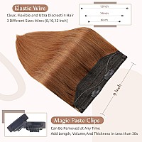 Fshine Fishing Wire Hair Extensions Real Human Hair #330 Auburn Brown Thick Secret Wire Hair Extensions with Adjustable Headband Fish Line Hairpieces For Women 80g 18 Inch