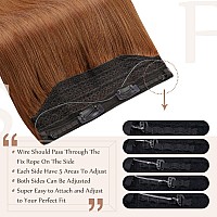 Fshine Fishing Wire Hair Extensions Real Human Hair #330 Auburn Brown Thick Secret Wire Hair Extensions with Adjustable Headband Fish Line Hairpieces For Women 80g 18 Inch