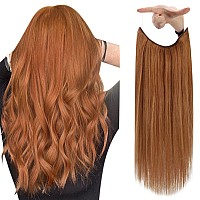 Fshine Fish Line Hair Extensions Real Human Hair Auburn Auburn 80g Straight Remy Hair Invisible Hairpiece Wire Extensions with Fish Line for Women 20 Inch