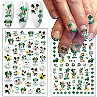 12 Sheets St Patricks Day Nail Art Stickers Decal 3D Cute Cartoon Nail Decals Nail Art Supplies Shamrock Clover Irish Cartoon Ch