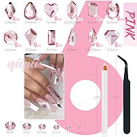 Qiipii 2052Pcs Pink Nail Rhinestones Light Pink Rhinestones For Nails 72 Multi Shapes Big Gems 1980 Flatback Round Beads K9 Gla