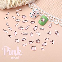 Qiipii 2052Pcs Pink Nail Rhinestones Light Pink Rhinestones For Nails 72 Multi Shapes Big Gems 1980 Flatback Round Beads K9 Gla