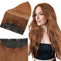 Full Shine Hair Extensions Human Hair Extensions 10 Inch 50G Auburn Brown Hair Extensions Human Hair Straight Hairpiece Real Wi