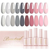 Larvall Beautpal Gel Nail Polish Set 10Pcs Nude Pink Gray Neutral Gel Polish Kit All Seasons Suitable Wedding Holiday Soak Off N