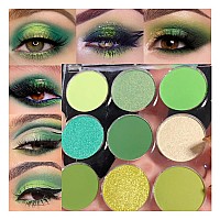 9 Colors Shimmer Matte Green Eyeshadow Palette Highly Pigmented Light Green Eyeshadow Dark Green Eye Shadow Paletablendability