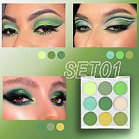 9 Colors Shimmer Matte Green Eyeshadow Palette Highly Pigmented Light Green Eyeshadow Dark Green Eye Shadow Paletablendability