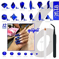 Qiipii 2052Pcs Blue Nail Rhinestones Multi Shapes Sapphire Rhinestones For Nails Flatback Nail Gems K9 Glass Royal Blue Round Be