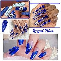 Qiipii 2052Pcs Blue Nail Rhinestones Multi Shapes Sapphire Rhinestones For Nails Flatback Nail Gems K9 Glass Royal Blue Round Be