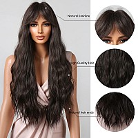 Beron Dark Brown Wig Long Curly Wig With Bangs Deep Brown Wig Synthetic Wig Black Brown Wigs For Women Girls Wigs With Wig Cap