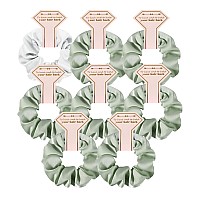 Hasoar Smooth Linen Satin 8Pcs Hair Ties Bridesmaid Proposal Gifts Hair Scrunchies Bachelorette Party Favors White Linen Sage