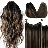 Doores Fish Line Hair Extensions 14 Inch 105G Wire Hair Extensions Natural Black To Chestnut Brown Human Hair Extensions Invis