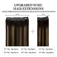 Doores Fish Line Hair Extensions 14 Inch 105G Wire Hair Extensions Natural Black To Chestnut Brown Human Hair Extensions Invis