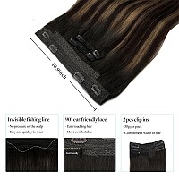 Doores Fish Line Hair Extensions 14 Inch 105G Wire Hair Extensions Natural Black To Chestnut Brown Human Hair Extensions Invis