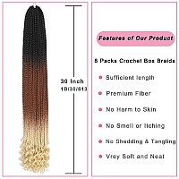 30 Inch Crochet Box Braids Hair With Curly Ends 8 Packs Crochet Braids Box Braids Crochet Hair Pre Looped T1B 30 613 Crochet God