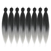 Difunee Prestretched Braiding Hair 26 Inch 8 Packs Ombre Gray Super Long Braiding Hair For Twist Or Box Braids Yaki Texture