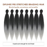 Difunee Prestretched Braiding Hair 26 Inch 8 Packs Ombre Gray Super Long Braiding Hair For Twist Or Box Braids Yaki Texture