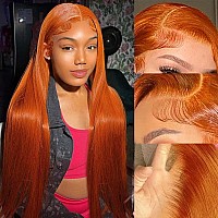 Earlr 26Inch Ginger Lace Front Wig Human Hair 13X4 Hd Transparent Lace Front Wig Colored Straight Lace Front Wig 150 Density Pr