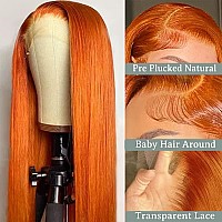 Earlr 26Inch Ginger Lace Front Wig Human Hair 13X4 Hd Transparent Lace Front Wig Colored Straight Lace Front Wig 150 Density Pr