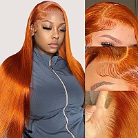 Earlr Ginger Lace Front Wig Human Hair 13X4 Hd Transparent Lace Front Wig Colored Straight Lace Front Wig 150 Density Pre Pluck