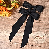 2Pcs Silky Satin Hair Bows Hair Clip Black Hair Ribbon Ponytail Holder Accessories Slides Metal Clips Hair Bow For Women Girls T