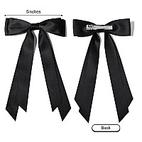 2Pcs Silky Satin Hair Bows Hair Clip Black Hair Ribbon Ponytail Holder Accessories Slides Metal Clips Hair Bow For Women Girls T