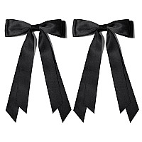 2Pcs Silky Satin Hair Bows Hair Clip Black Hair Ribbon Ponytail Holder Accessories Slides Metal Clips Hair Bow For Women Girls T