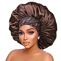 Silk Satin Bonnet Hair Cap 2Pcs 17Inch Diameter Extra Large Jumbo Sleeping Satin Bonnets With Comfortable Flower Band High De