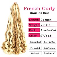 French Curly Braiding Hair 24 Inch 8 Packs Pre Stretched Bouncy Braiding Hair Loose Wavy Braiding Hair Synthetic Hair Extensi