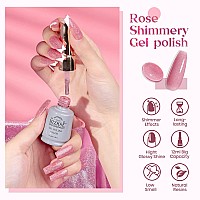 Mizhse Rose Pink Glitter Gel Nail Polish 12Ml Sheer Nude Pink Shimmery Jelly Gel Polish Soak Off Uv Led Gel Polish For Nail Salo