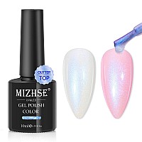 Mizhse Glitter Gel Top Coat Pearl Sparkly Gel Nail Polish Blue Mermaid No Wipe Top Coat Aurora Shimmer Soak Off Uv Led Nail Gel