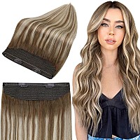 Full Shine Brown Wire Human Hair Extension 18 Inch Color Chestnut Brown Fading To Platinum Blonde Mix Brown Clip In Hair Extension With Transparent Fish Line 80G Layered Human Hair Extensions