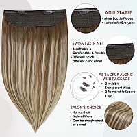 Full Shine Brown Wire Human Hair Extension 18 Inch Color Chestnut Brown Fading To Platinum Blonde Mix Brown Clip In Hair Extension With Transparent Fish Line 80G Layered Human Hair Extensions