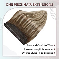 Full Shine Brown Wire Human Hair Extension 18 Inch Color Chestnut Brown Fading To Platinum Blonde Mix Brown Clip In Hair Extension With Transparent Fish Line 80G Layered Human Hair Extensions