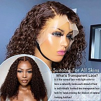 Lzgye Chocolate Brown Deep Wave Lace Front Wigs Human Hair 18Inch Colored Lace Frontal Wig For Women 13X4 Hd Lace Curly Wig Huma