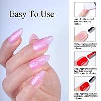 Imtiti Iridescent Glitter Peach Pink Gel Nail Polish Uv Led Soak Off Sparkle Bright Pink Nail Polish Shimmer Sparkly Gel Polish