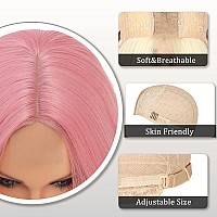 Ybymcai Pink Wig Long Pink Wavy Wigs For Women Middle Part Pastel Pink Wig 26 Inch Natural Curly Synthetic Wig Heat Resistant