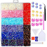 Sunfairy 23200Pcs Mixed Size 3 4 5Mm Jelly Ab Resin Rhinestones Box With Tools For Tumblers Nailsab Color Rhinestones Non Hotfix