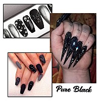 Qiipii 2052Pcs Black Nail Rhinestones Multi Shapes Jet Black Rhinestones For Nails Flatback Nail Gems K9 Glass Dark Black Round