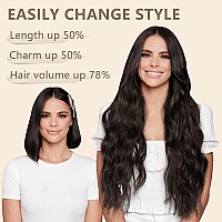 Alxnan Clip In Long Wavy Synthetic Hair Extension 4Pcs 24 Inch Dark Brown Thick Hairpieces Fiber Double Weft Hair For Women