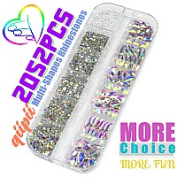 Qiipii 2052Pcs Crystal Ab Nail Rhinestones 72 Multi Shapes Crystal White Ab Rhinestones For Nails Flatback Big Nail Gems 1980 K