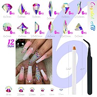 Qiipii 2052Pcs Crystal Ab Nail Rhinestones 72 Multi Shapes Crystal White Ab Rhinestones For Nails Flatback Big Nail Gems 1980 K