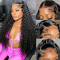 13X6 Deep Wave Lace Front Wigs Human Hair 26Inch Glueless Wigs Human Hair Pre Plucked Deep Wave Wigs For Women Human Hair 180 D