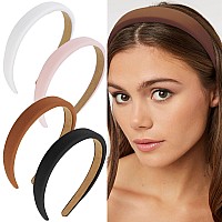 Wecoe Headbands For Women 4Pcs Padded Headbands For Women Non Slip Soft Thick Comfortable Headbands Cute Brown Black Pink White