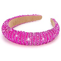 Wecoe Rhinestone Headband Women Rose Red Headband Fashion Padded Headband Fancy Bling Diamond Sparkle Crystal Beaded Headband Cu