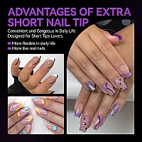 Gelike Ec Nail Tips Gel X Nail Tips Extra Short Coffin Nail Tip Full Cover 120Pcs 12 Sizes Extra Short Coffin