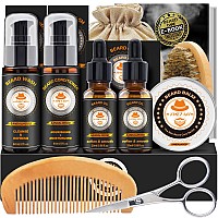 Xikezan Mens Beard Grooming Kit Sandalwood Oil Wash Balm Comb Brush Scissors Bag Ebook Gift For Him