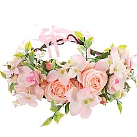 Ynimioaox Handmade Adjustable Flower Wreath Headband Halo Floral Crown Garland Headpiecem3Baby Pink