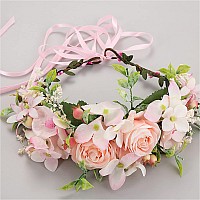 Ynimioaox Handmade Adjustable Flower Wreath Headband Halo Floral Crown Garland Headpiecem3Baby Pink