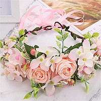 Ynimioaox Handmade Adjustable Flower Wreath Headband Halo Floral Crown Garland Headpiecem3Baby Pink