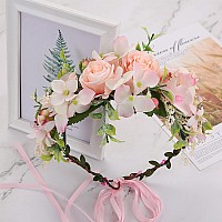 Ynimioaox Handmade Adjustable Flower Wreath Headband Halo Floral Crown Garland Headpiecem3Baby Pink